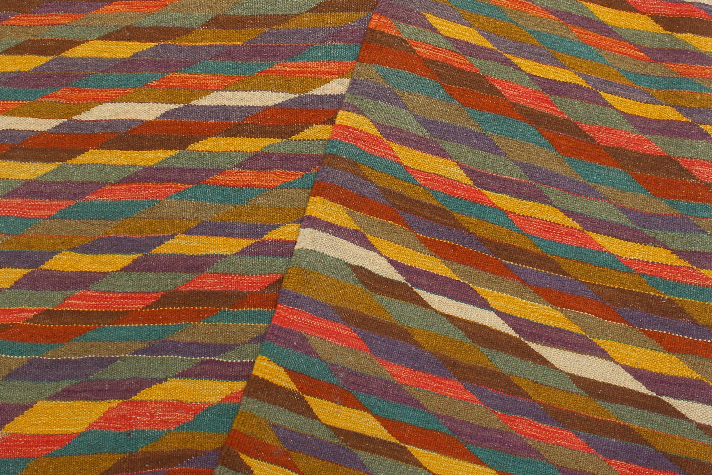 handmade Modern Kilim Rust Blue Hand-Woven RECTANGLE 100% WOOL area rug 6x8