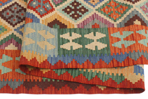 handmade Geometric Kilim Beige Rust Hand-Woven RECTANGLE 100% WOOL area rug 6 x 8