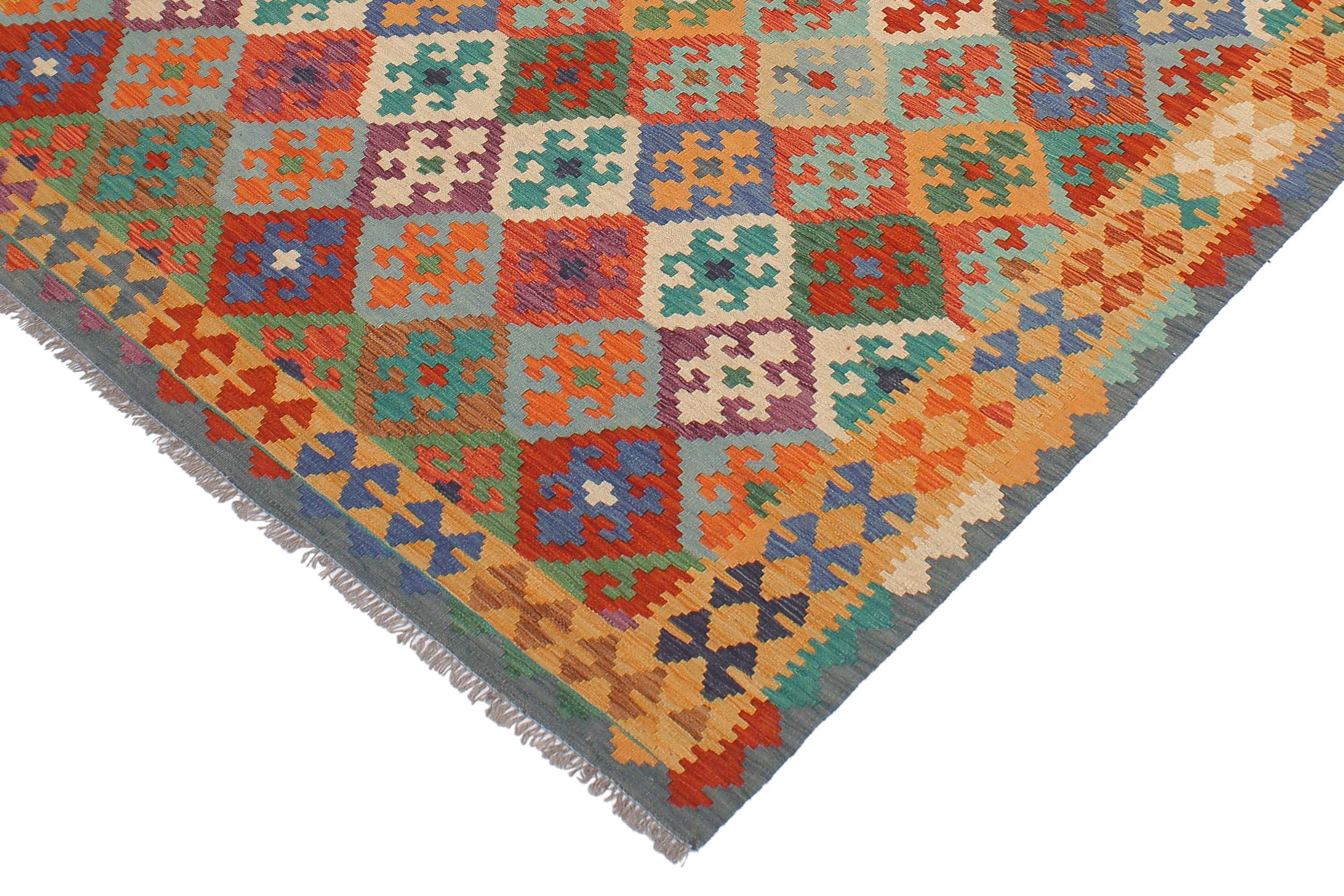 handmade Geometric Kilim Rust Gold Hand-Woven RECTANGLE 100% WOOL area rug 6 x 8