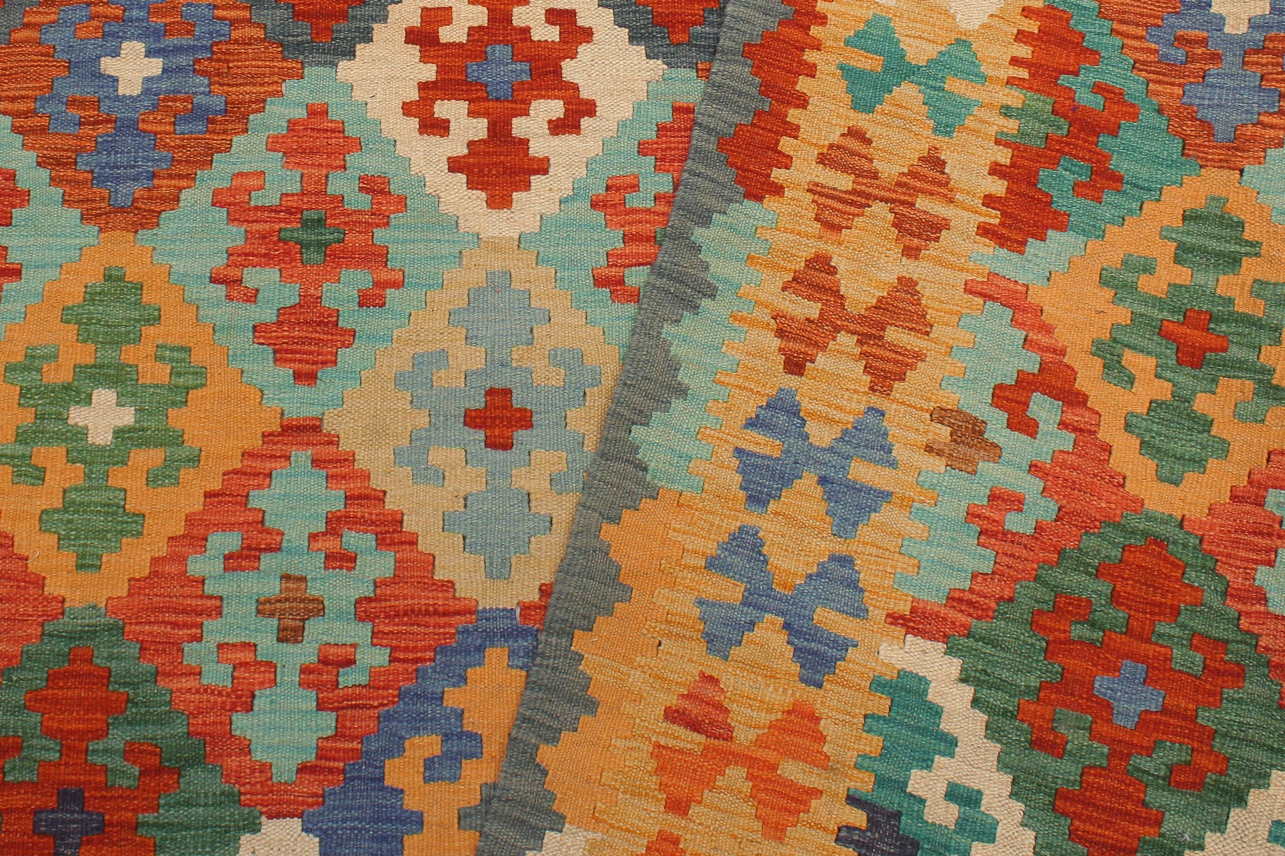 handmade Geometric Kilim Rust Gold Hand-Woven RECTANGLE 100% WOOL area rug 6 x 8