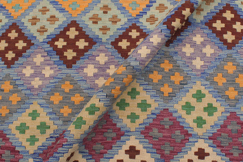 handmade Geometric Kilim Blue Beige Hand-Woven RECTANGLE 100% WOOL area rug 6 x 8