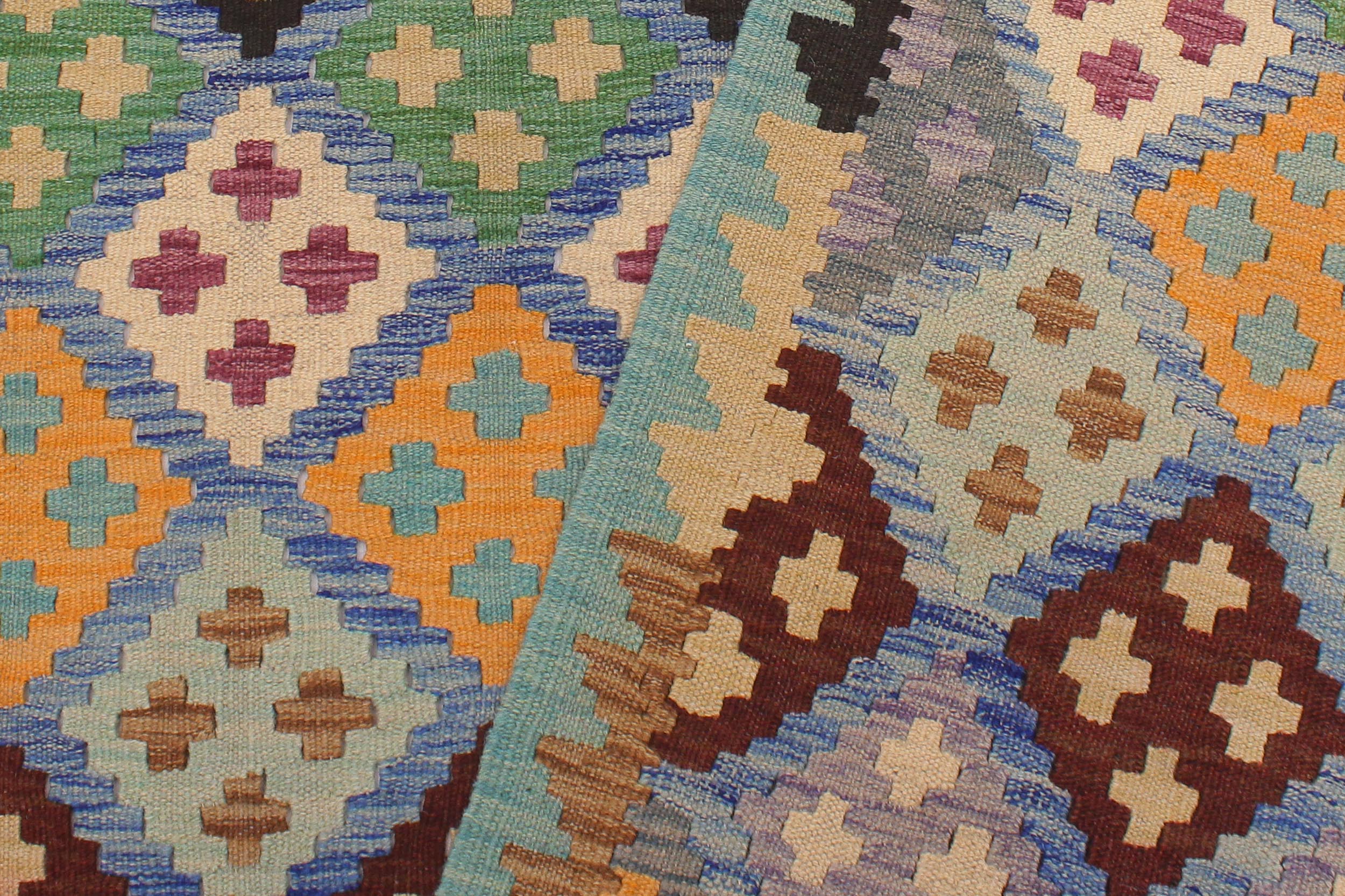 handmade Geometric Kilim Blue Beige Hand-Woven RECTANGLE 100% WOOL area rug 6 x 8