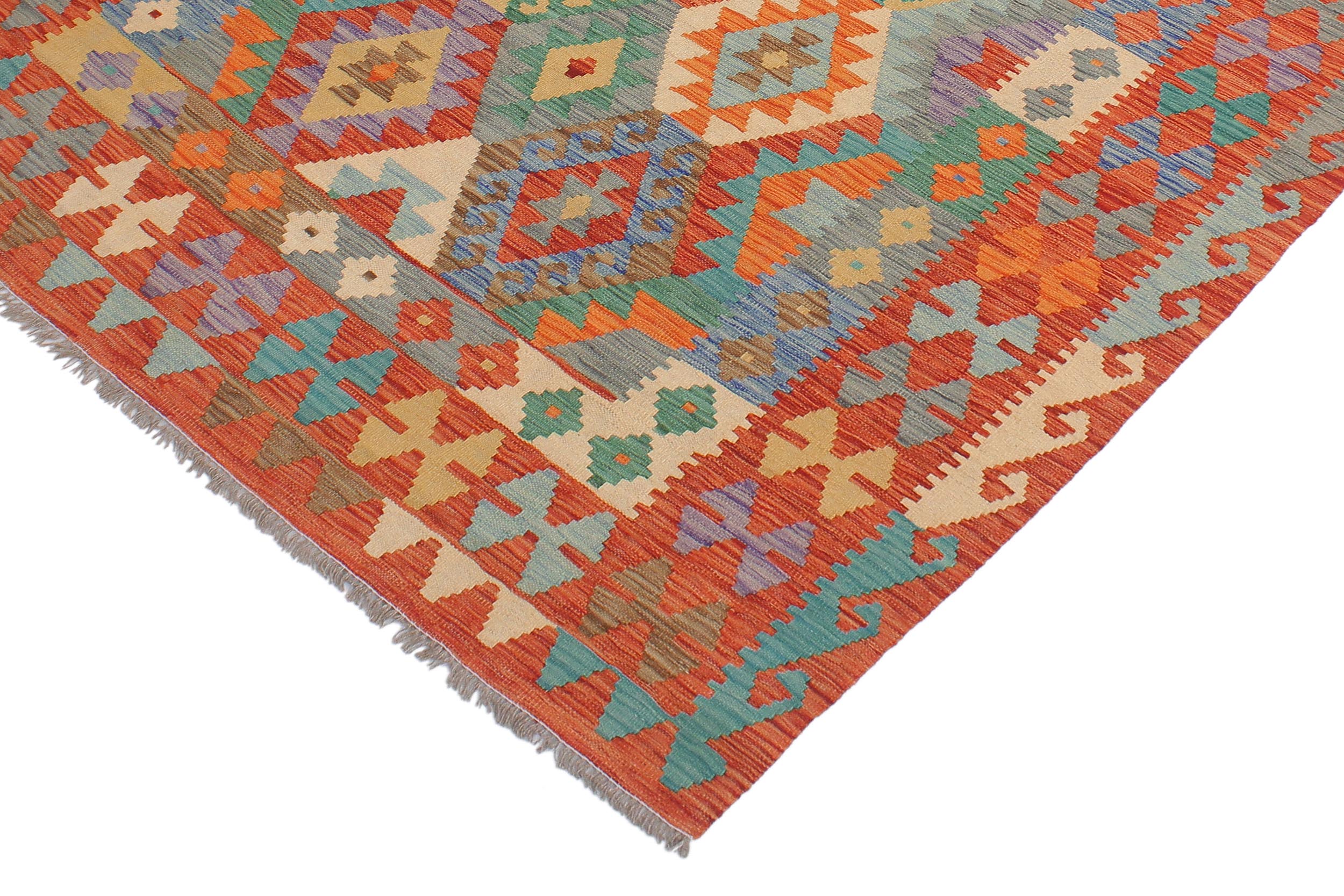 handmade Geometric Kilim Blue Rust Hand-Woven RECTANGLE 100% WOOL area rug 5 x 7