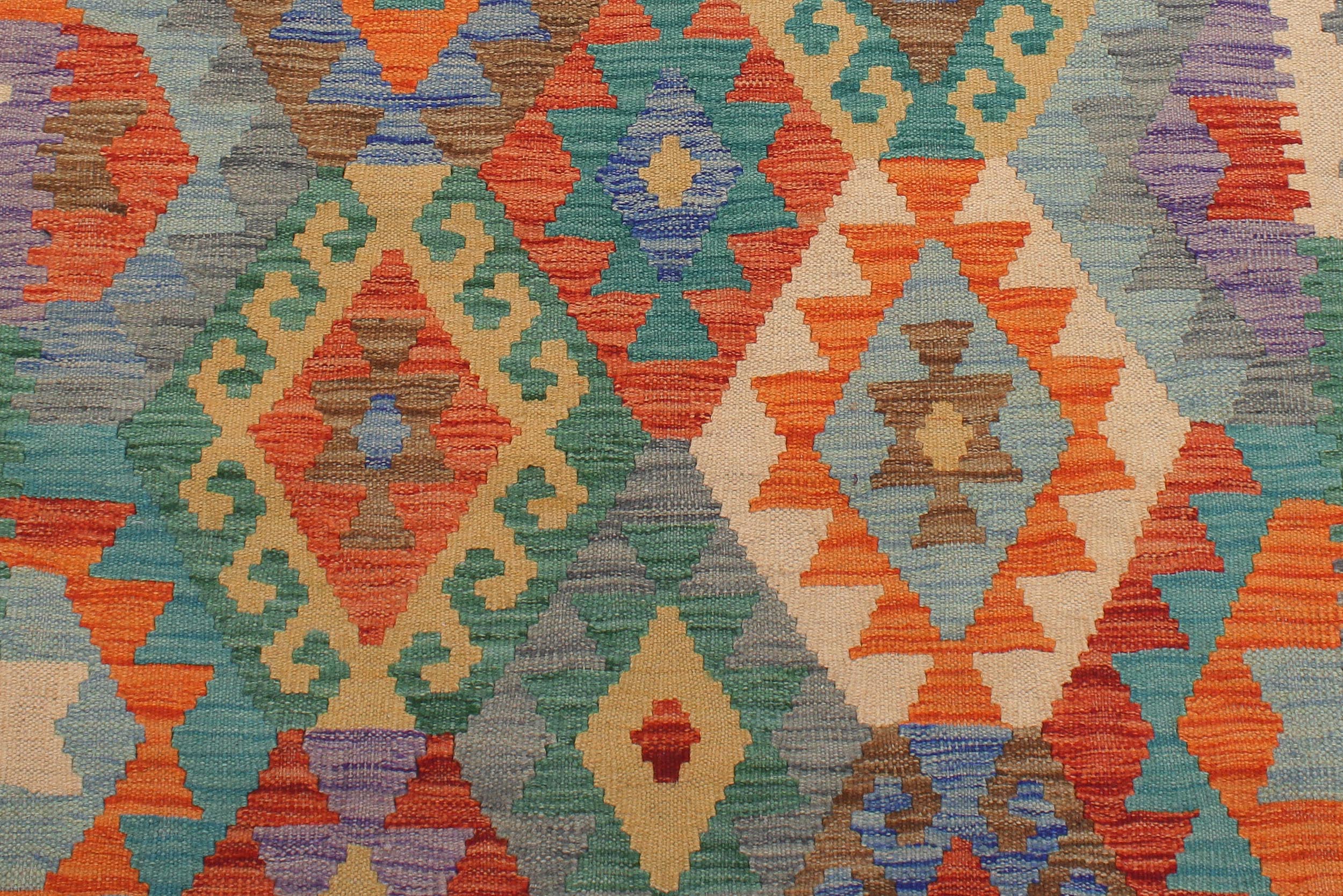 handmade Geometric Kilim Blue Rust Hand-Woven RECTANGLE 100% WOOL area rug 5 x 7
