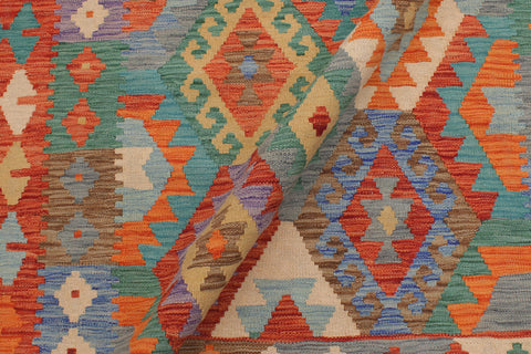 handmade Geometric Kilim Blue Rust Hand-Woven RECTANGLE 100% WOOL area rug 5 x 7