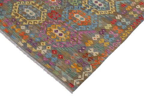 handmade Geometric Kilim Gray Blue Hand-Woven RECTANGLE 100% WOOL area rug 6 x 8