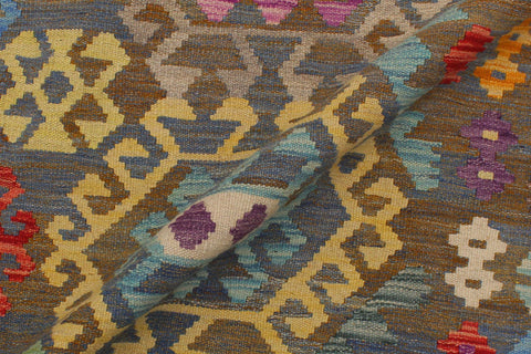 handmade Geometric Kilim Gray Blue Hand-Woven RECTANGLE 100% WOOL area rug 6 x 8