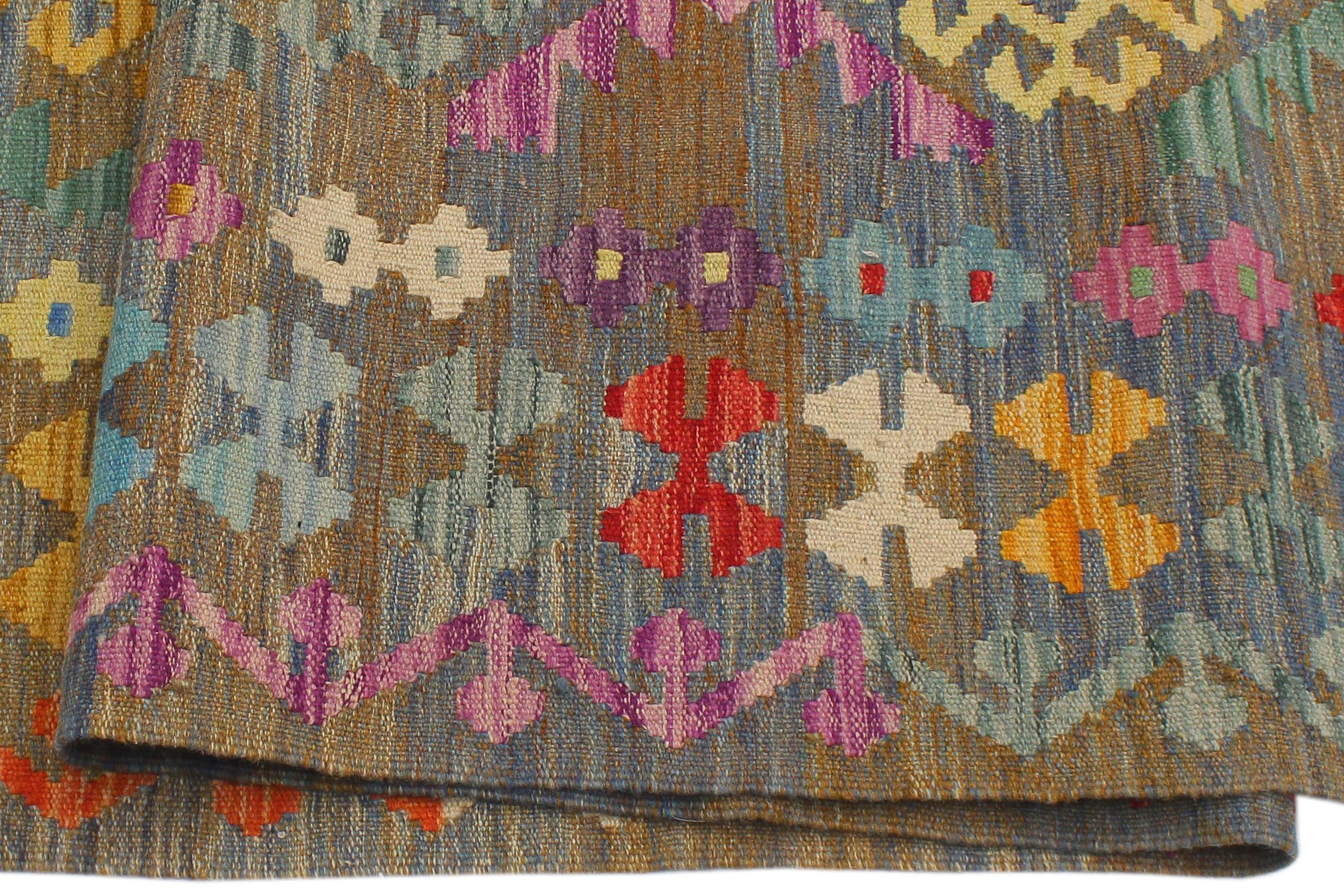 handmade Geometric Kilim Gray Blue Hand-Woven RECTANGLE 100% WOOL area rug 6 x 8