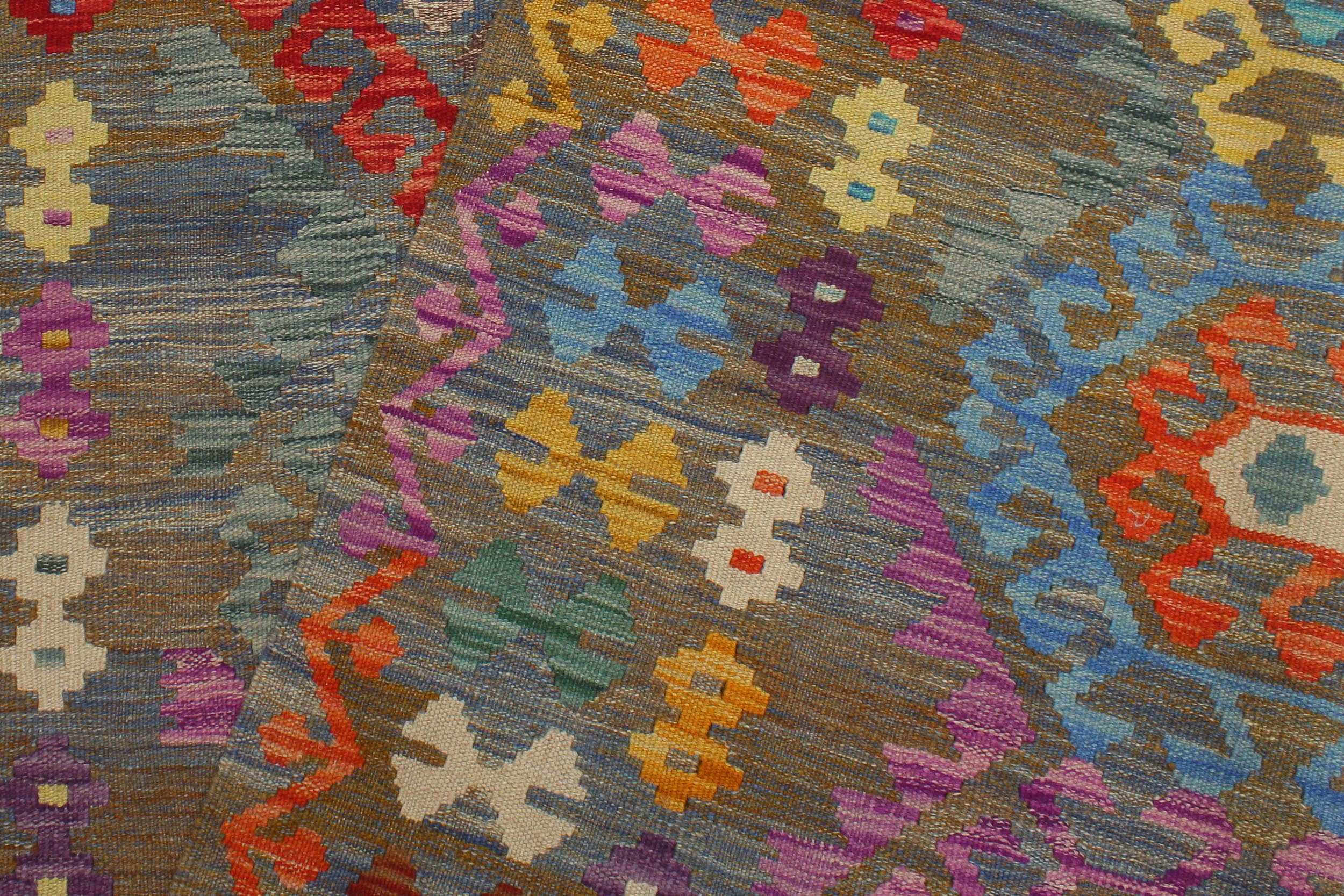 handmade Geometric Kilim Gray Blue Hand-Woven RECTANGLE 100% WOOL area rug 6 x 8