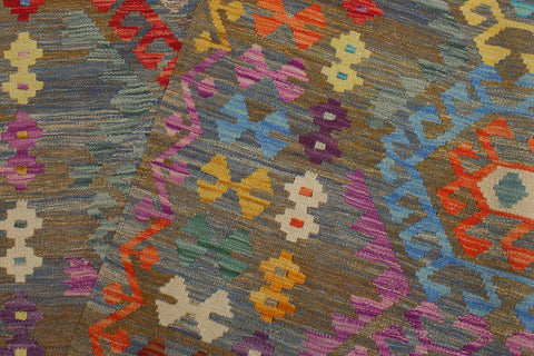 handmade Geometric Kilim Gray Blue Hand-Woven RECTANGLE 100% WOOL area rug 6 x 8