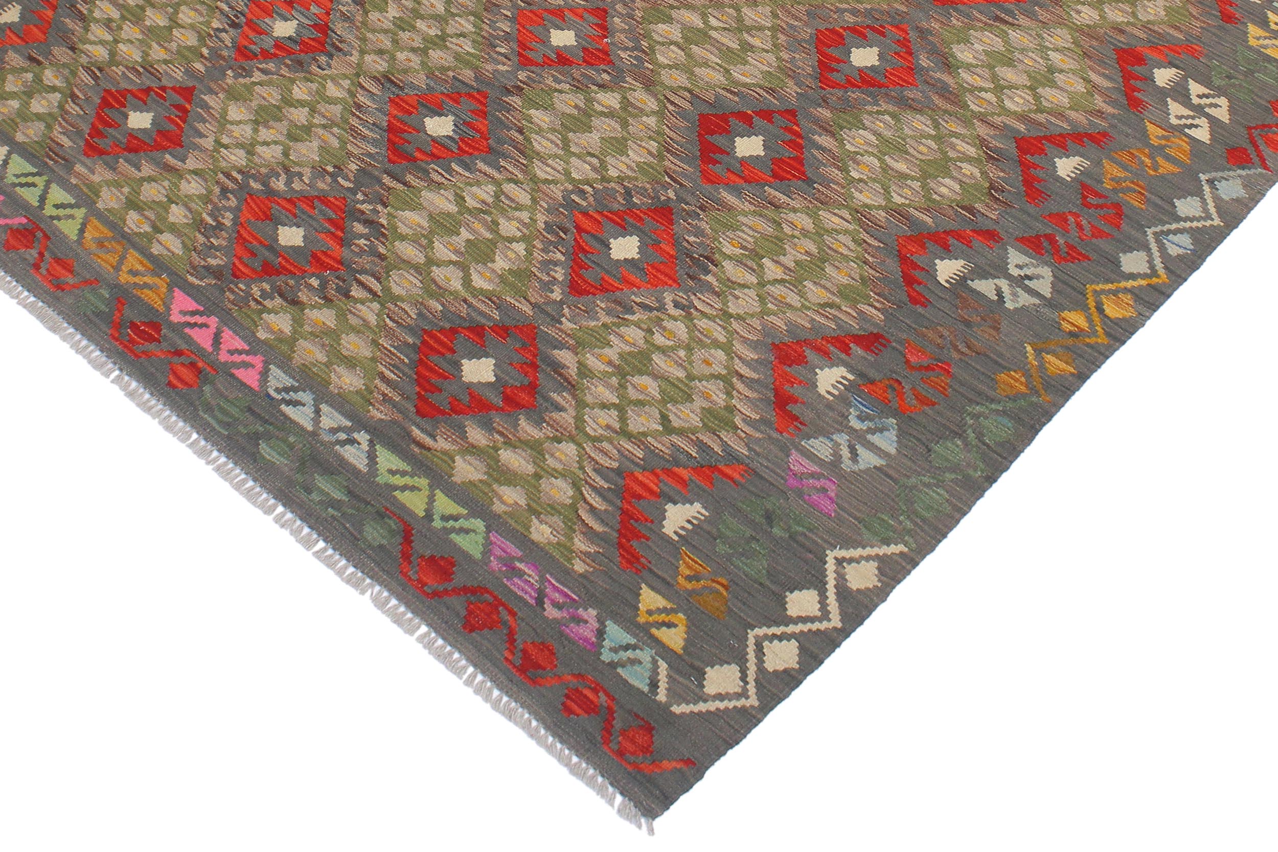 handmade Geometric Kilim Gray Red Hand-Woven RECTANGLE 100% WOOL area rug 6 x 8