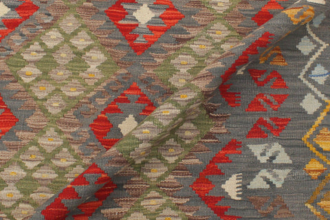 handmade Geometric Kilim Gray Red Hand-Woven RECTANGLE 100% WOOL area rug 6 x 8