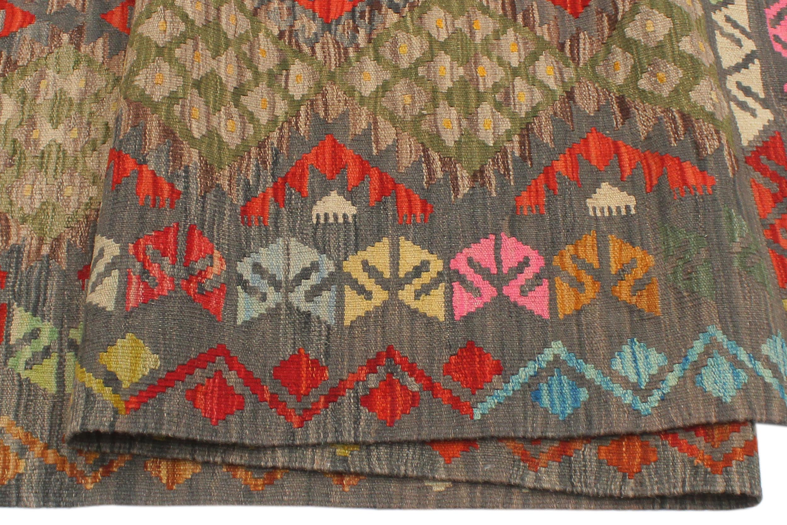 handmade Geometric Kilim Gray Red Hand-Woven RECTANGLE 100% WOOL area rug 6 x 8