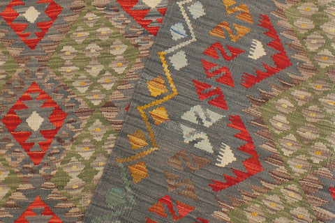handmade Geometric Kilim Gray Red Hand-Woven RECTANGLE 100% WOOL area rug 6 x 8