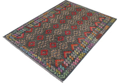 handmade Geometric Kilim Red Green Hand-Woven RECTANGLE 100% WOOL area rug 6 x 8