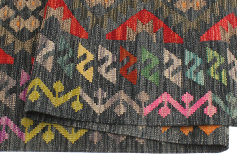 handmade Geometric Kilim Red Green Hand-Woven RECTANGLE 100% WOOL area rug 6 x 8