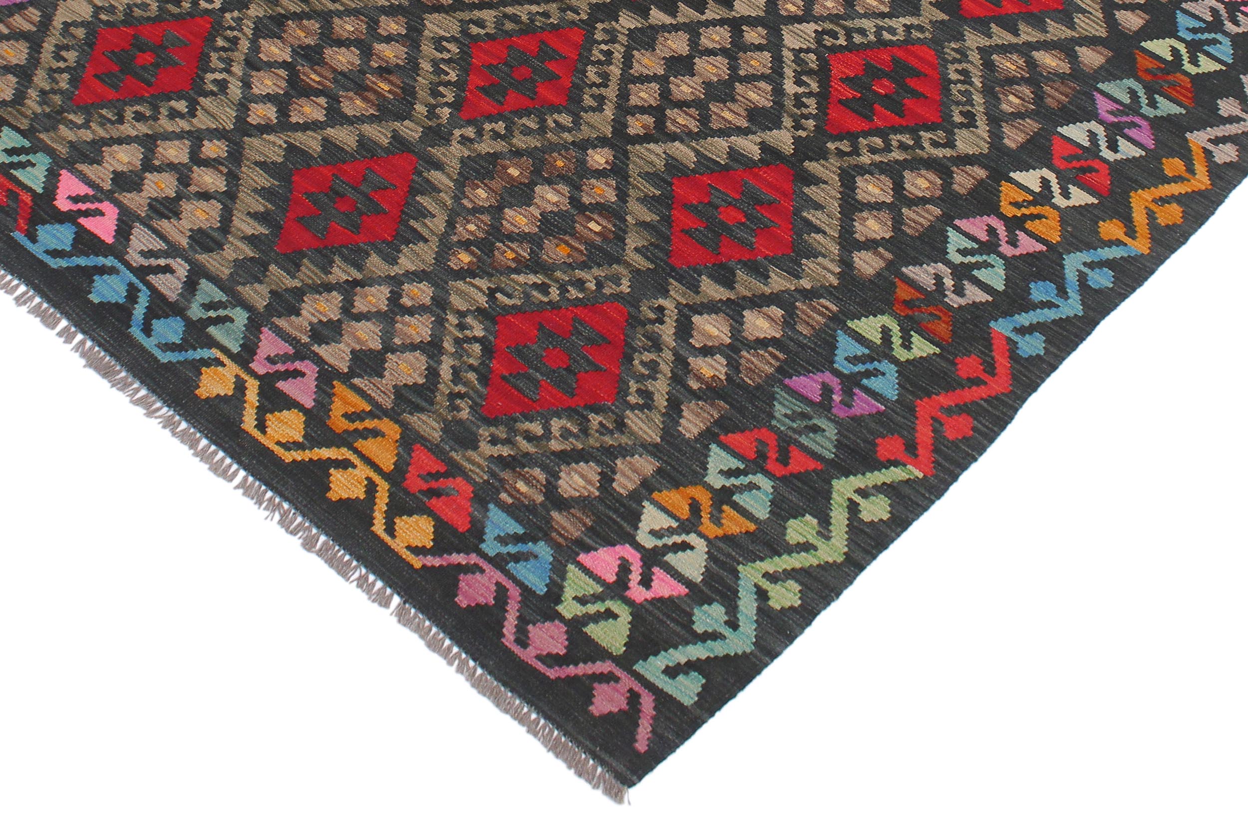 handmade Geometric Kilim Charcoal Rust Hand-Woven RECTANGLE 100% WOOL area rug 6 x 8