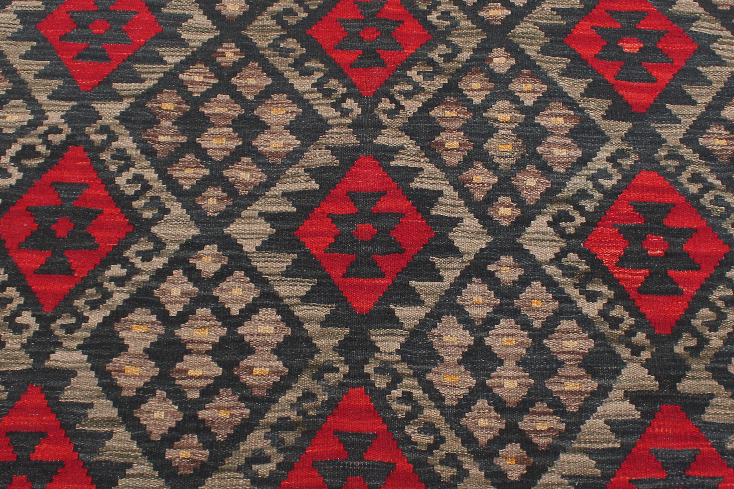 handmade Geometric Kilim Charcoal Rust Hand-Woven RECTANGLE 100% WOOL area rug 6 x 8