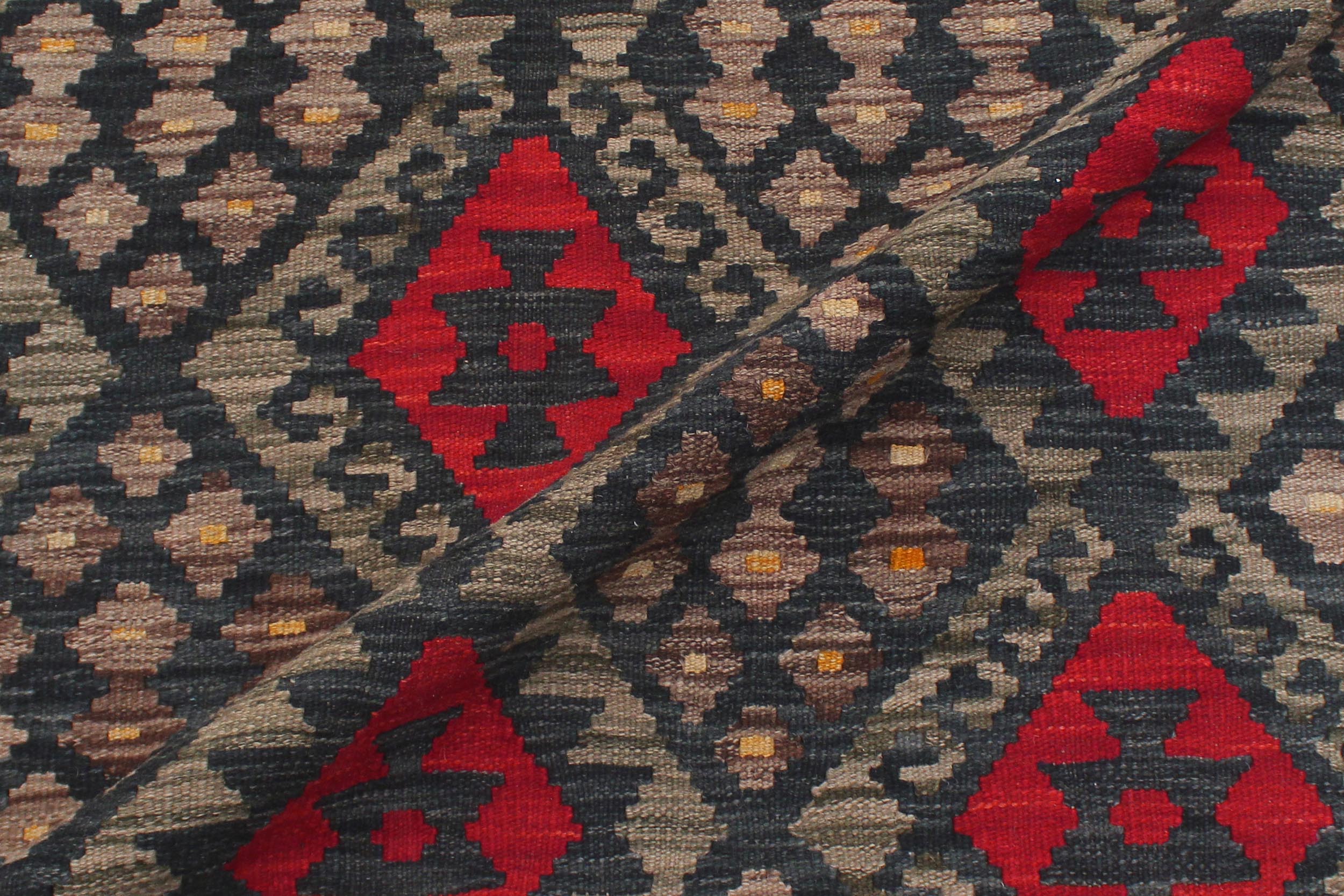 handmade Geometric Kilim Charcoal Rust Hand-Woven RECTANGLE 100% WOOL area rug 6 x 8