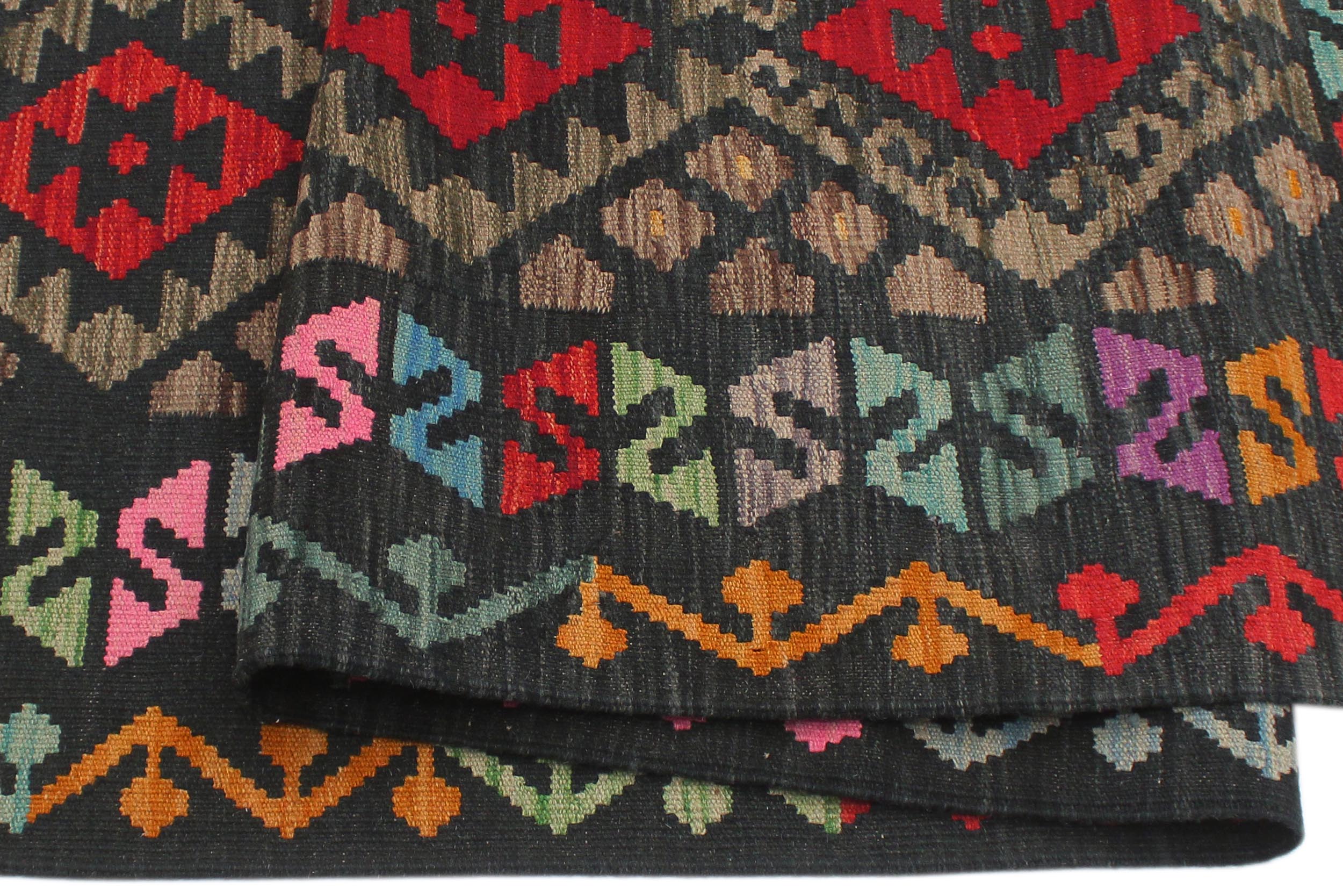 handmade Geometric Kilim Charcoal Rust Hand-Woven RECTANGLE 100% WOOL area rug 6 x 8