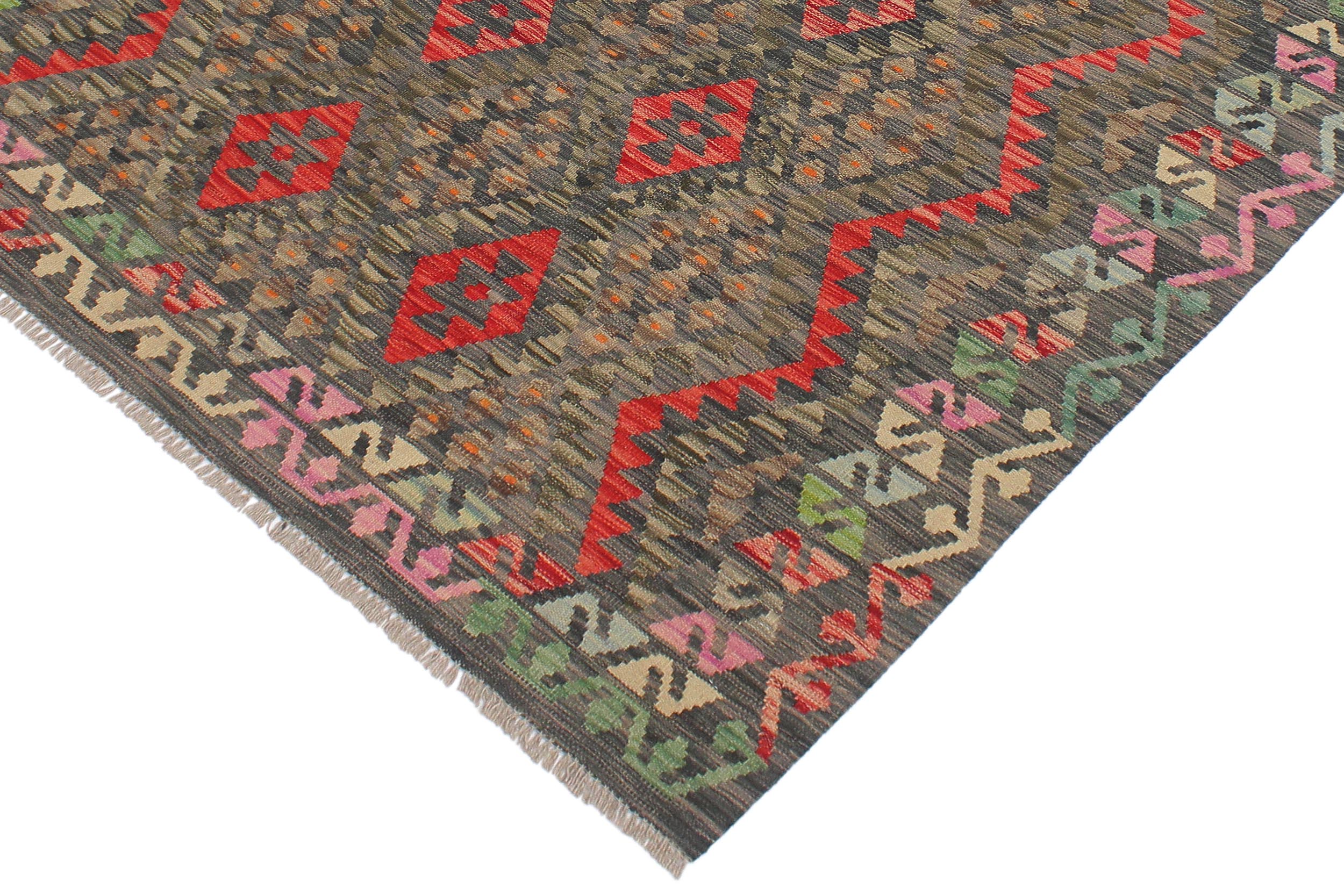 handmade Geometric Kilim Green Red Hand-Woven RECTANGLE 100% WOOL area rug 5 x 7