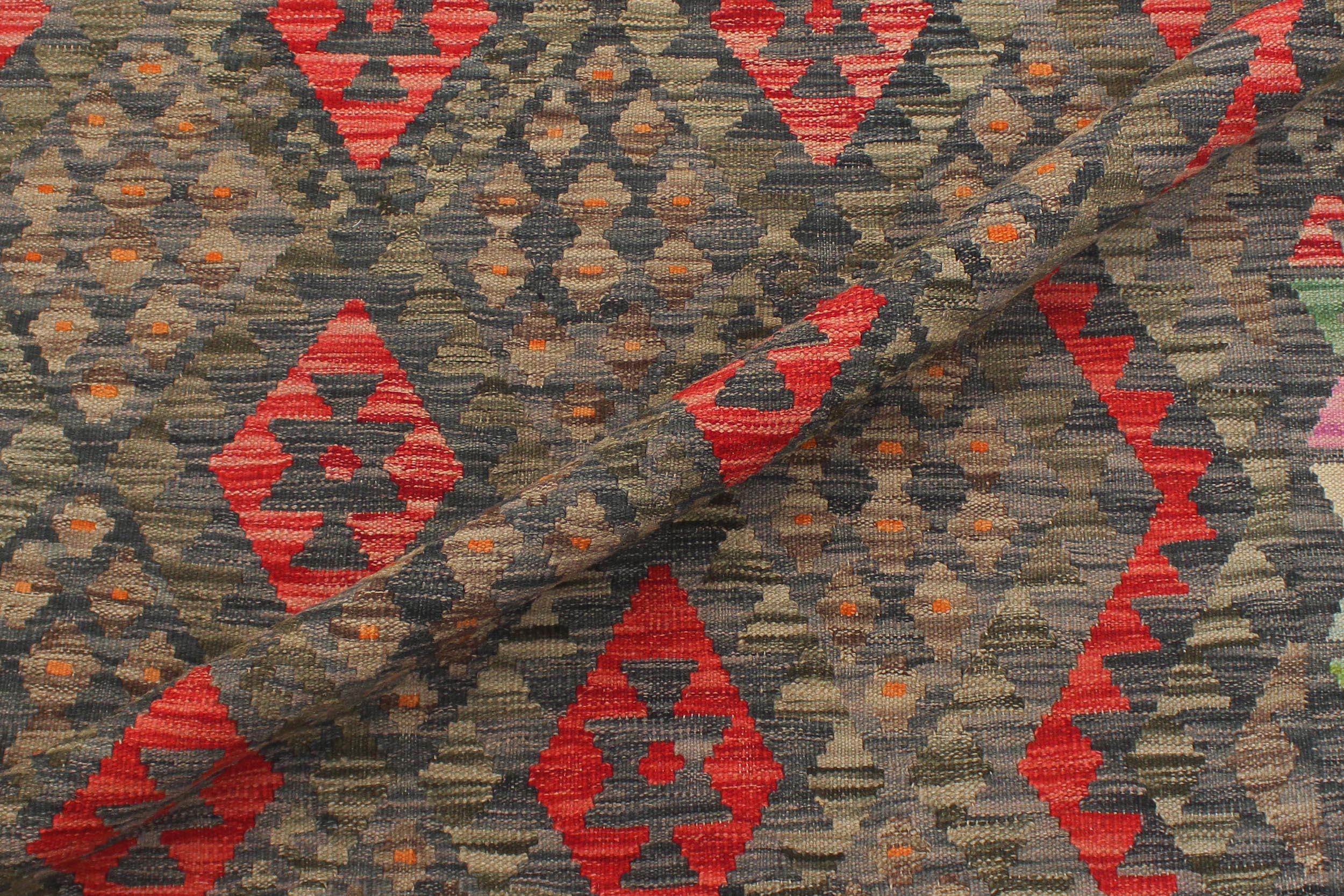 handmade Geometric Kilim Green Red Hand-Woven RECTANGLE 100% WOOL area rug 5 x 7