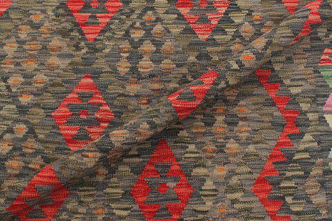 handmade Geometric Kilim Green Red Hand-Woven RECTANGLE 100% WOOL area rug 5 x 7