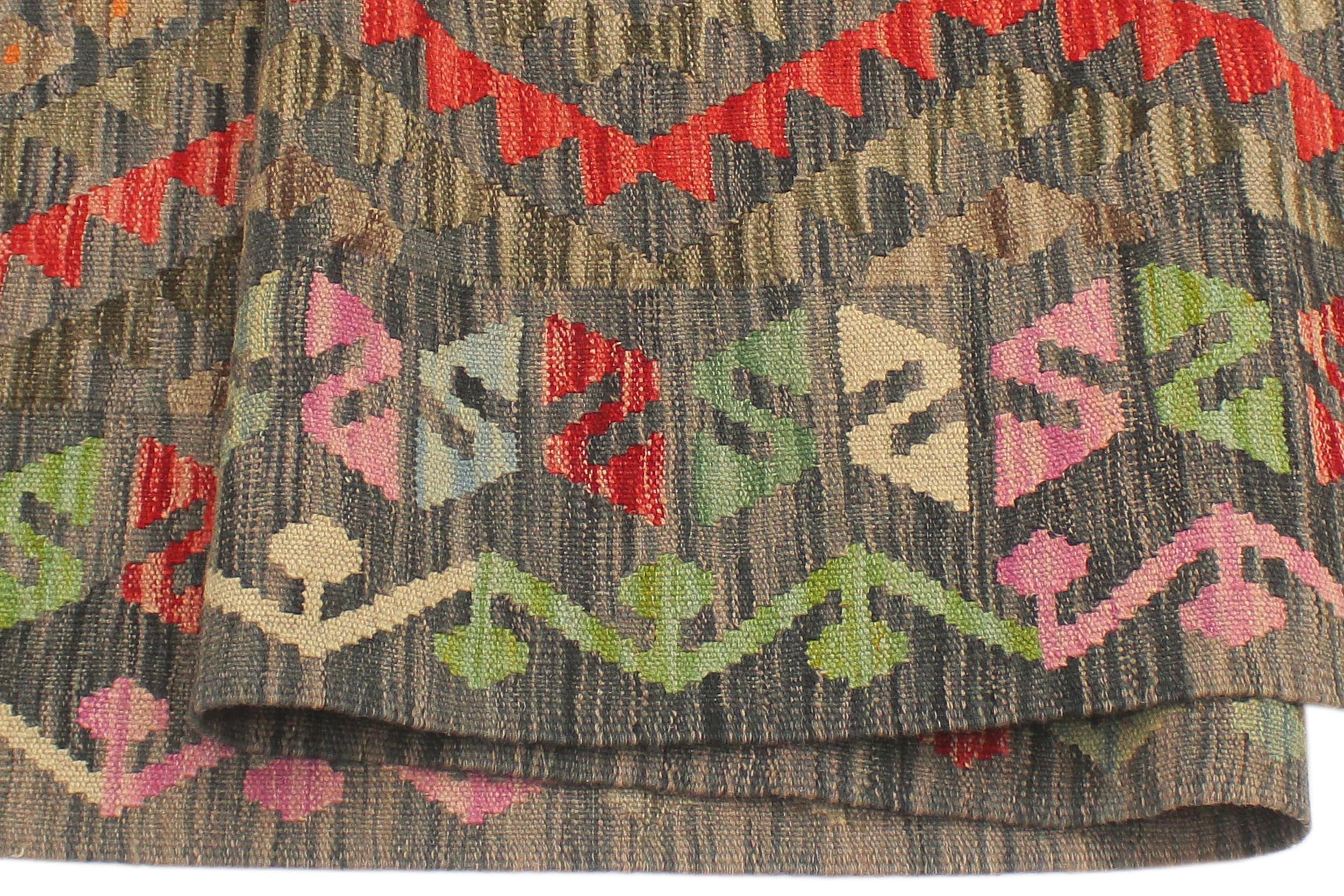 handmade Geometric Kilim Green Red Hand-Woven RECTANGLE 100% WOOL area rug 5 x 7