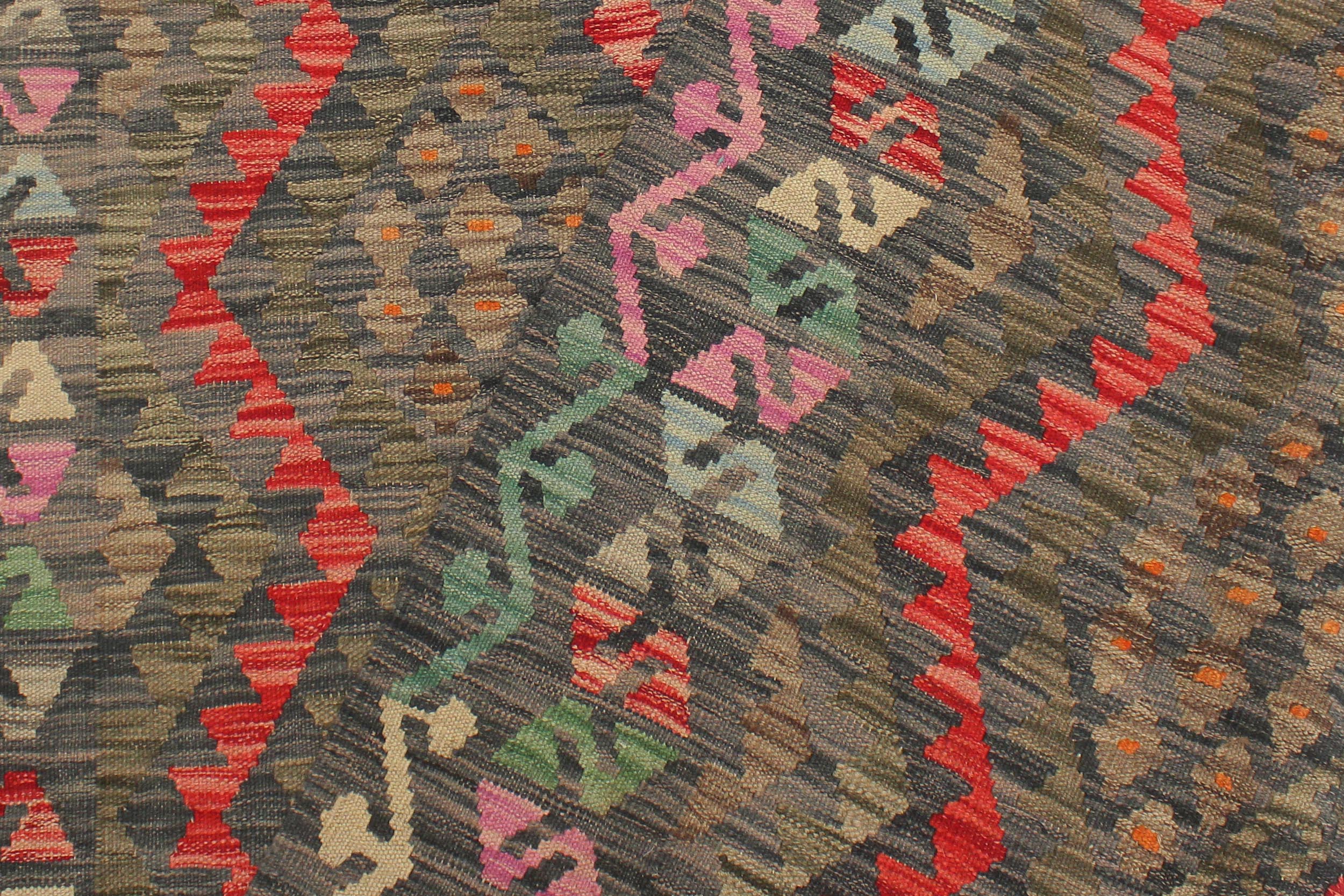 handmade Geometric Kilim Green Red Hand-Woven RECTANGLE 100% WOOL area rug 5 x 7