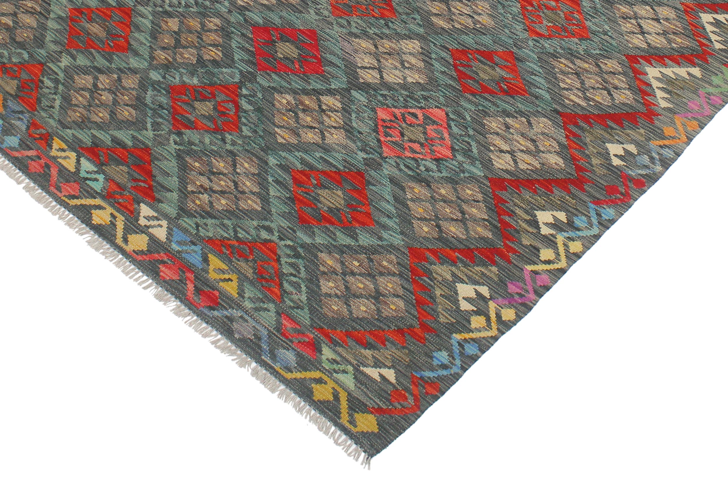 handmade Geometric Kilim Charcoal Rust Hand-Woven RECTANGLE 100% WOOL area rug 6 x 8