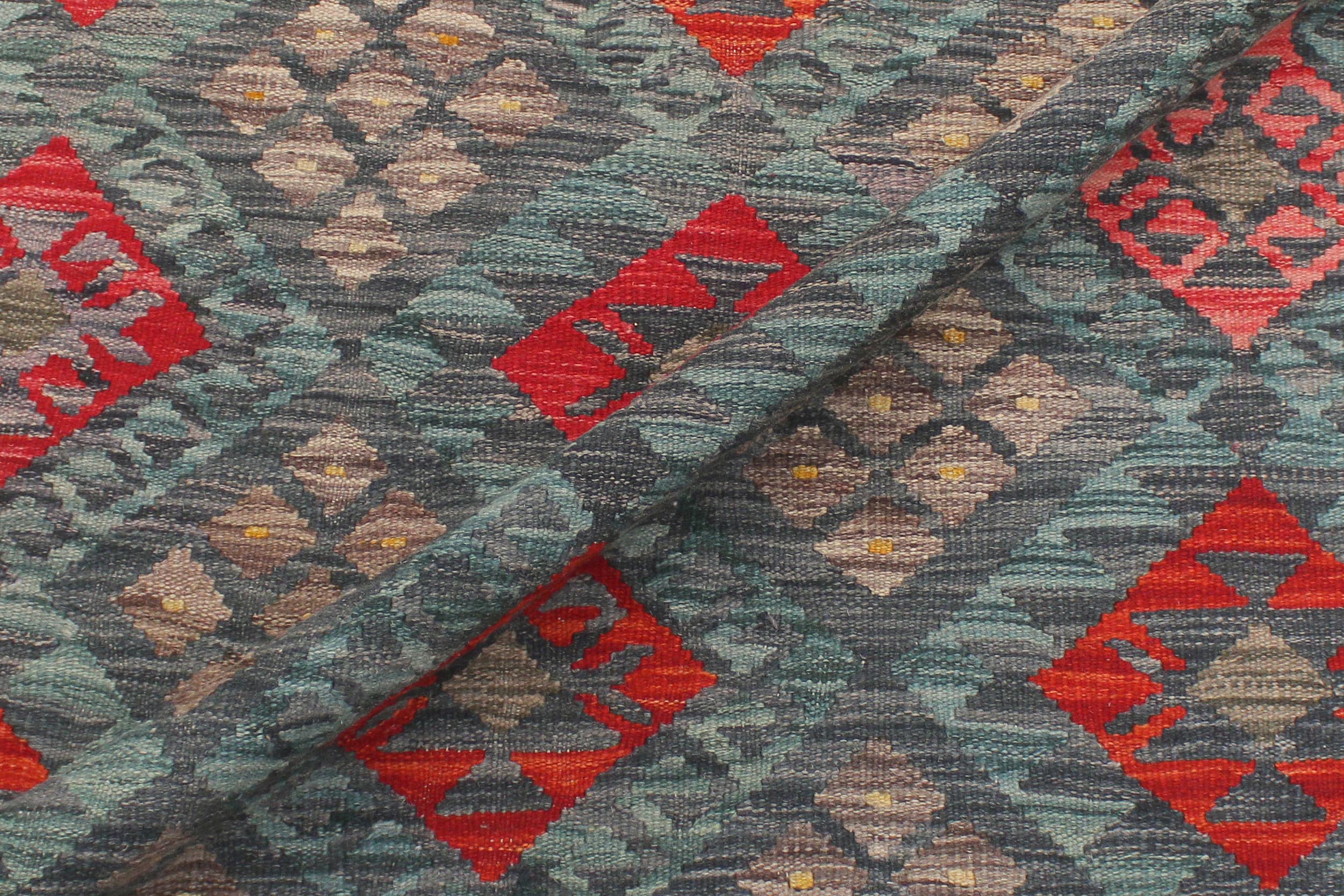 handmade Geometric Kilim Charcoal Rust Hand-Woven RECTANGLE 100% WOOL area rug 6 x 8