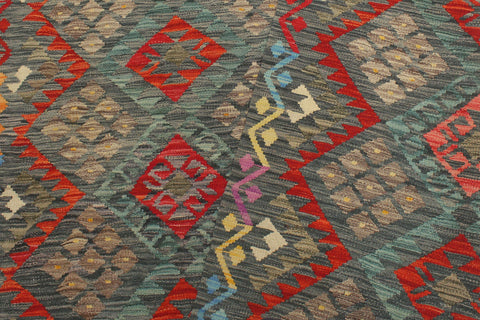 handmade Geometric Kilim Charcoal Rust Hand-Woven RECTANGLE 100% WOOL area rug 6 x 8