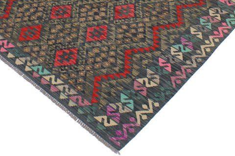 handmade Geometric Kilim Charcoal Rust Hand-Woven RECTANGLE 100% WOOL area rug 6 x 8