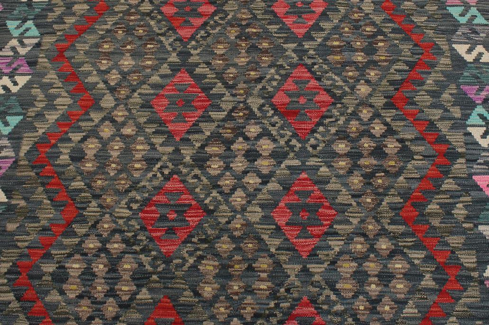 Flat Weave Kilim Antique Navaho Vintage handmade Geometric Kilim Charcoal Rust Hand-Woven Rectangle 100% Wool Area Rug 6x8 