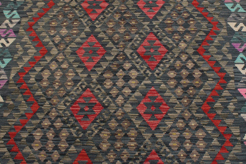 handmade Geometric Kilim Charcoal Rust Hand-Woven RECTANGLE 100% WOOL area rug 6 x 8