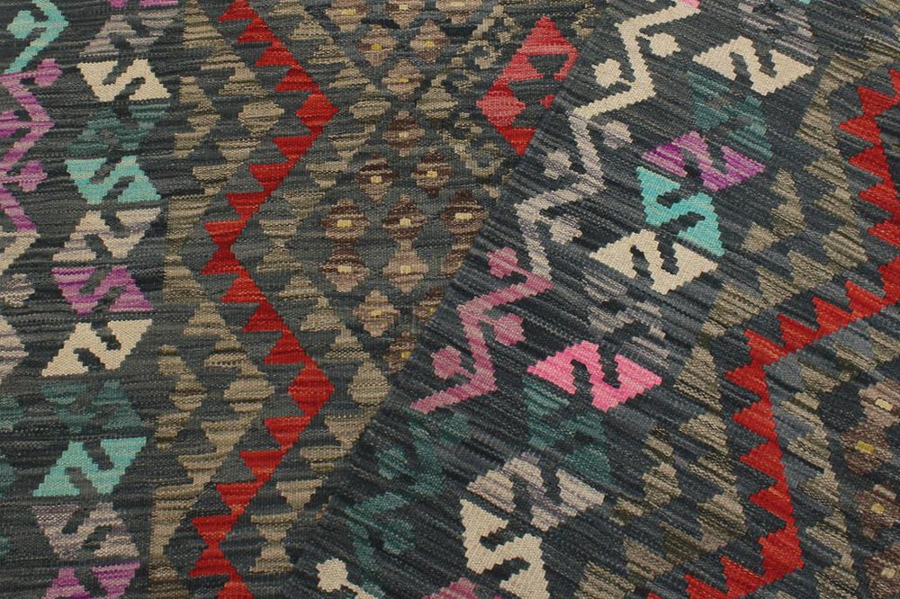 Flat Weave Kilim Antique Navaho Vintage handmade Geometric Kilim Charcoal Rust Hand-Woven Rectangle 100% Wool Area Rug 6x8 