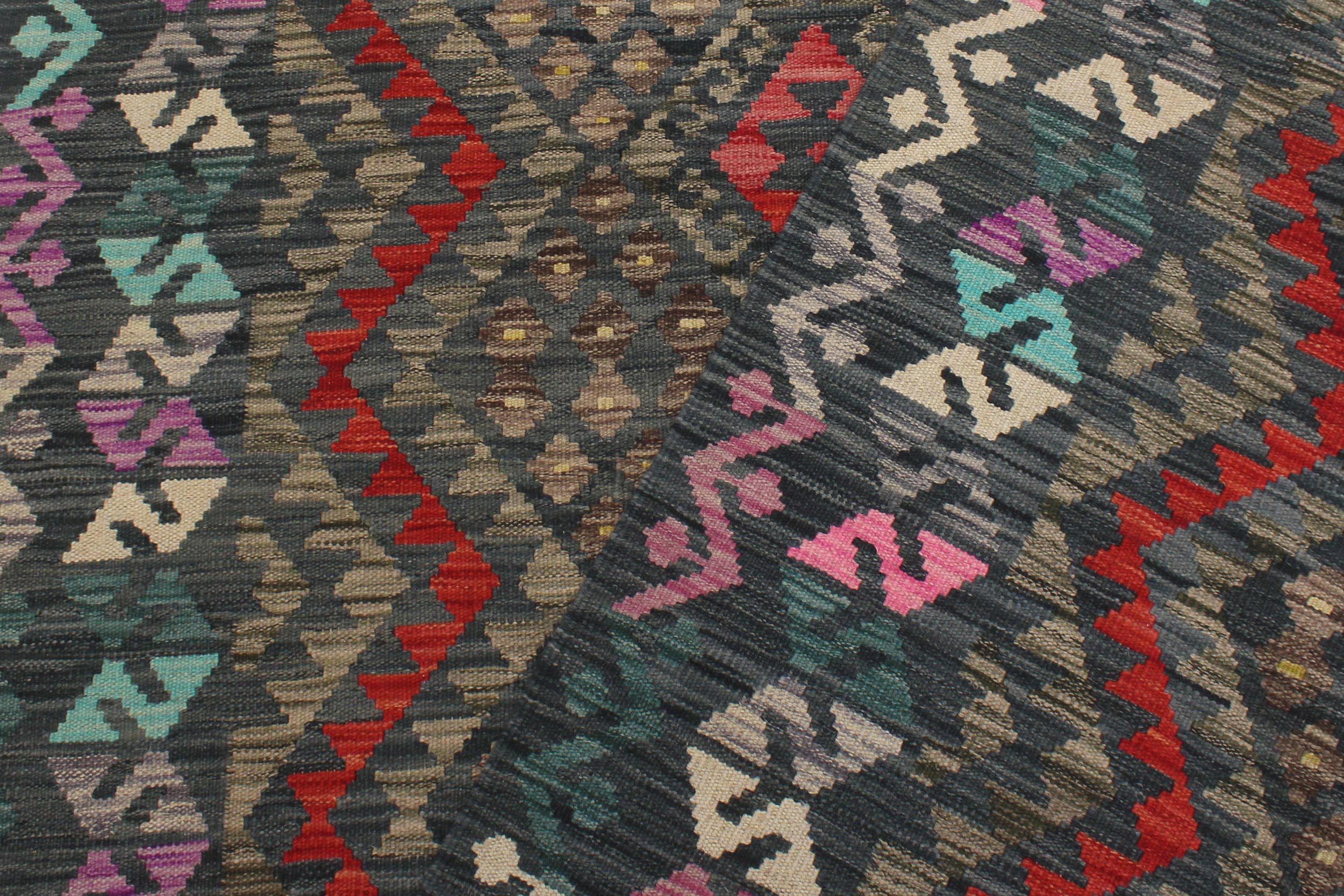 handmade Geometric Kilim Charcoal Rust Hand-Woven RECTANGLE 100% WOOL area rug 6 x 8
