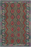 Flat Weave Kilim Antique Navaho Vintage handmade Geometric Kilim Charcoal Rust Hand-Woven Rectangle 100% Wool Area Rug 6x8 