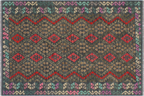 handmade Geometric Kilim Charcoal Rust Hand-Woven RECTANGLE 100% WOOL area rug 6 x 8