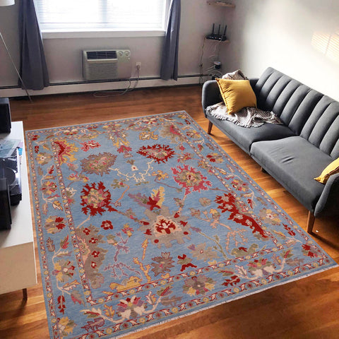 handmade Traditional Oushak Blue Rust Hand Knotted RECTANGLE 100% WOOL area rug 9' x 12'