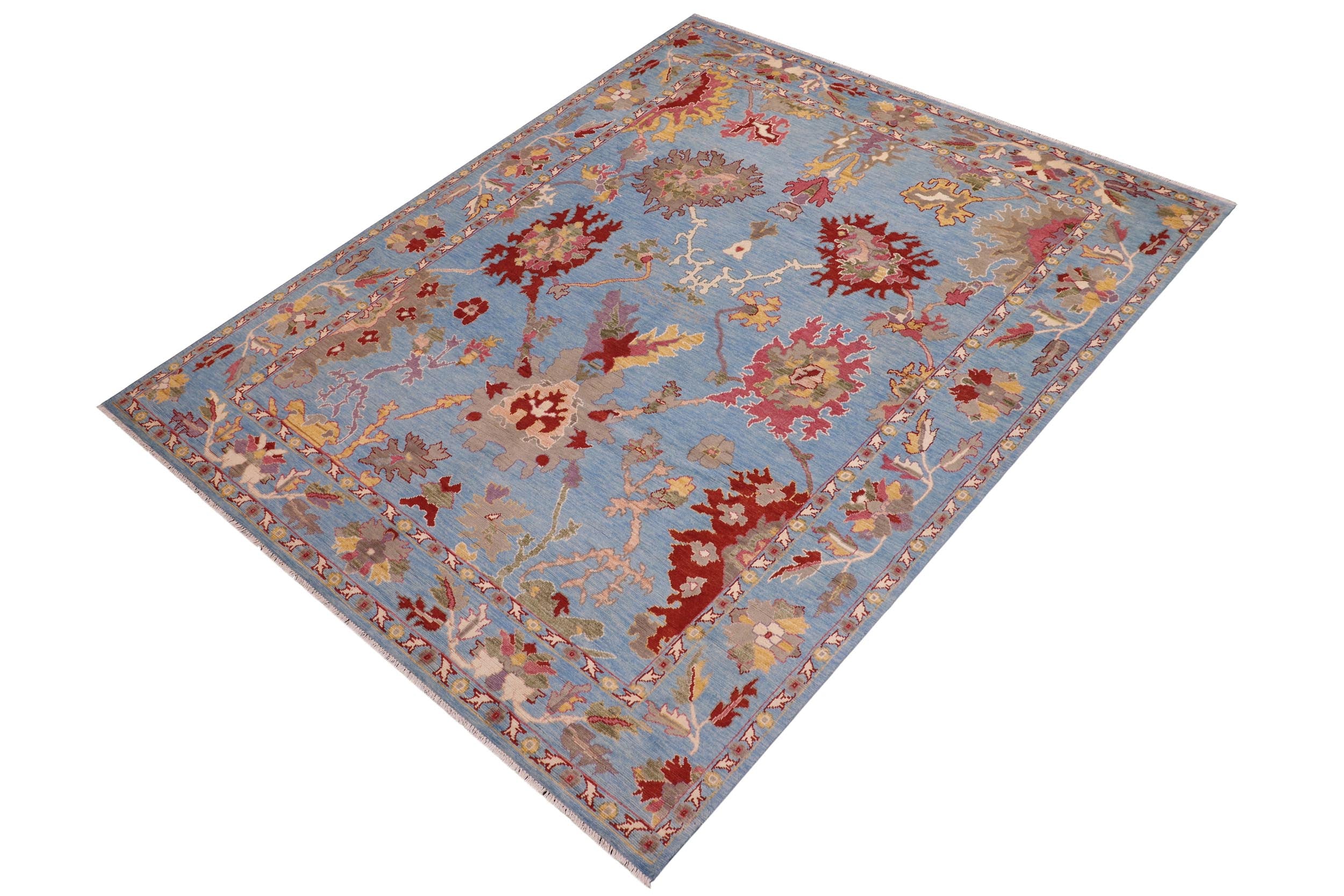 handmade Traditional Oushak Blue Rust Hand Knotted RECTANGLE 100% WOOL area rug 9' x 12'