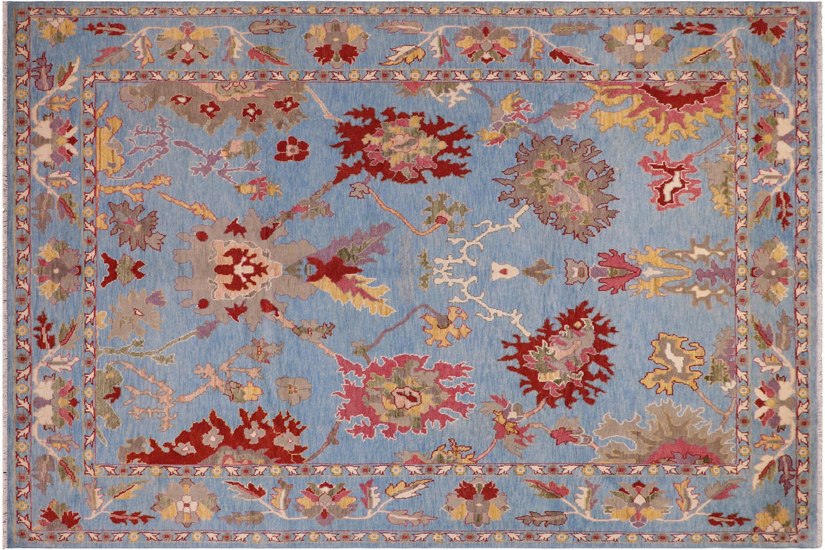 handmade Traditional Oushak Blue Rust Hand Knotted RECTANGLE 100% WOOL area rug 9' x 12'