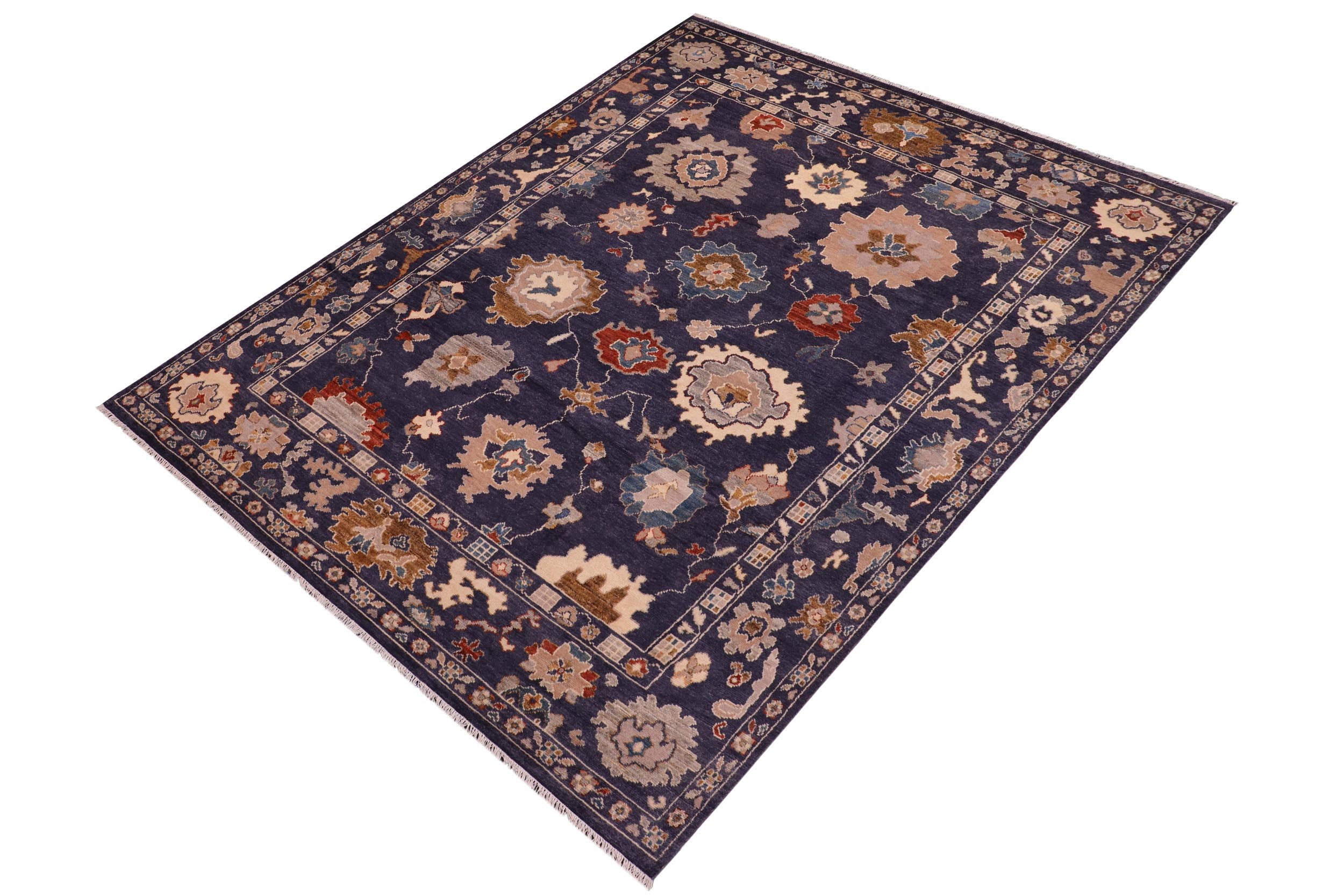 handmade Traditional Oushak Blue Beige Hand Knotted RECTANGLE 100% WOOL area rug 9' x 12'