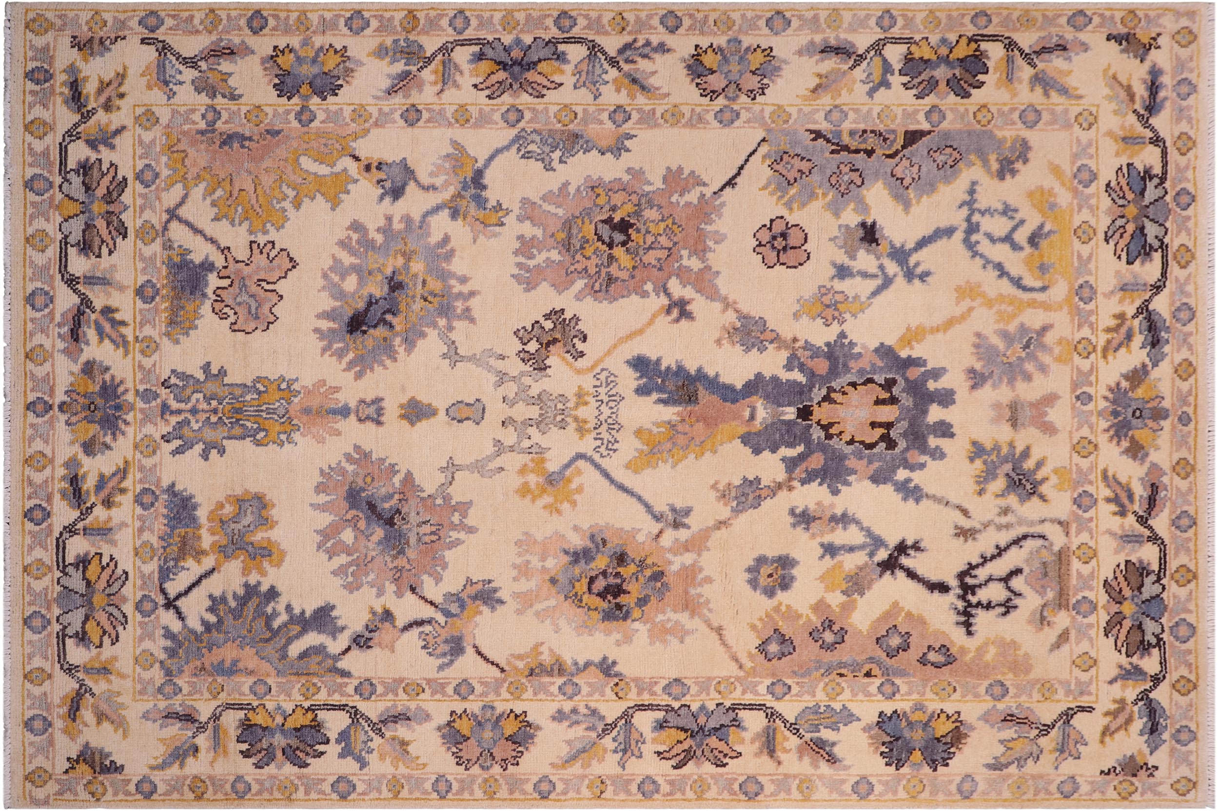 handmade Traditional Oushak Beige Blue Hand Knotted RECTANGLE 100% WOOL area rug 6' x 8'