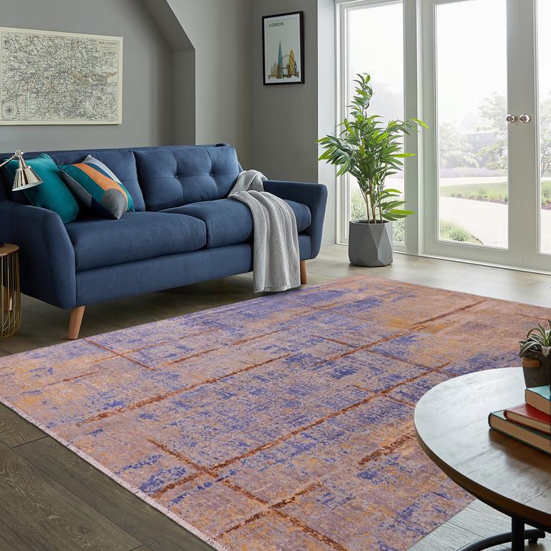 handmade Modern Kafkaz Blue Gold Hand Knotted RECTANGLE BAMBOO SILK area rug 8X10