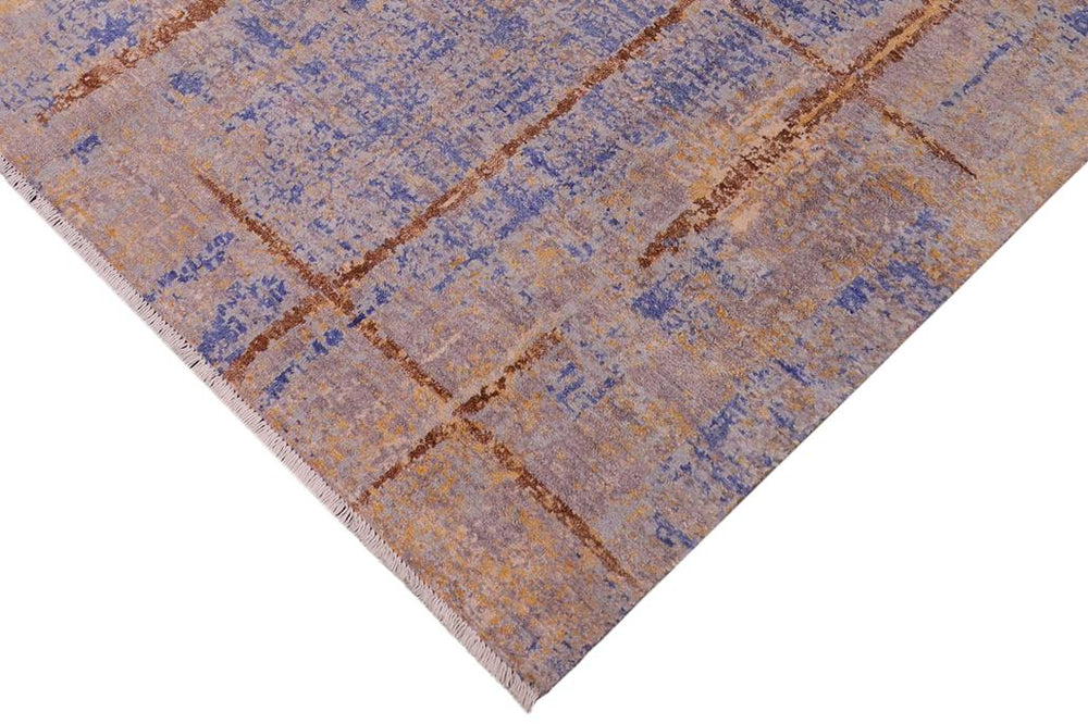 handmade Modern Kafkaz Blue Gold Hand Knotted RECTANGLE BAMBOO SILK area rug 8X10