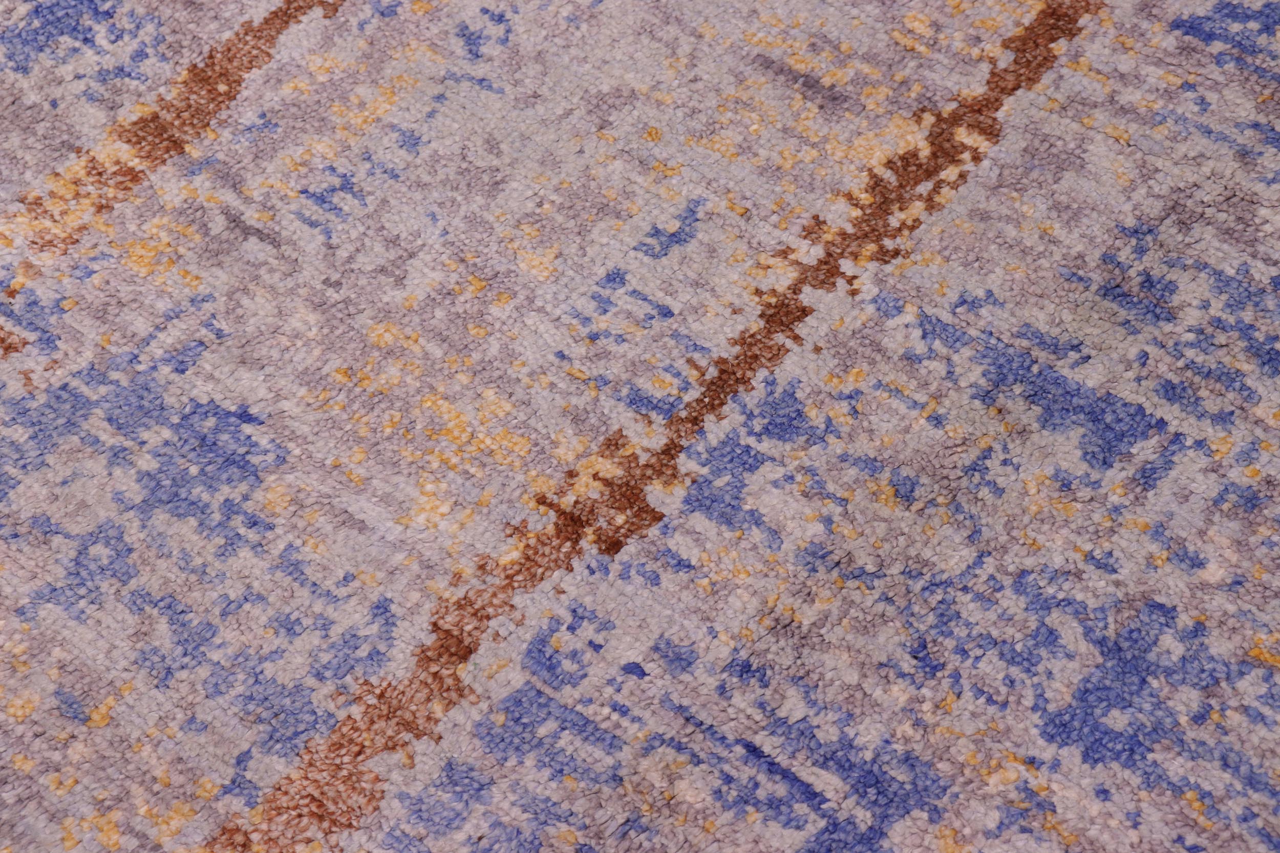 handmade Modern Kafkaz Blue Gold Hand Knotted RECTANGLE BAMBOO SILK area rug 8' x 10'