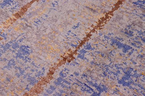 handmade Modern Kafkaz Blue Gold Hand Knotted RECTANGLE BAMBOO SILK area rug 8' x 10'