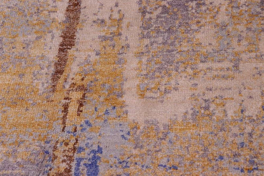 handmade Modern Kafkaz Blue Gold Hand Knotted RECTANGLE BAMBOO SILK area rug 8X10
