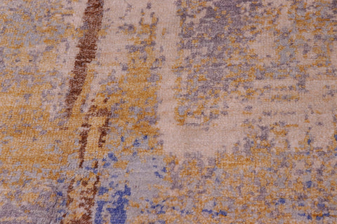 handmade Modern Kafkaz Blue Gold Hand Knotted RECTANGLE BAMBOO SILK area rug 8' x 10'